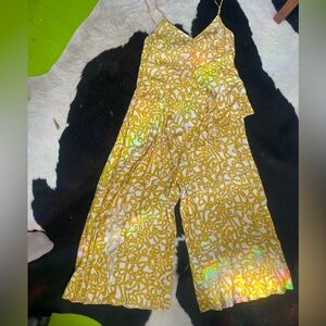 Anthropologie Yellow Abstract-Print Spaghetti-Strap Jumpsuit
